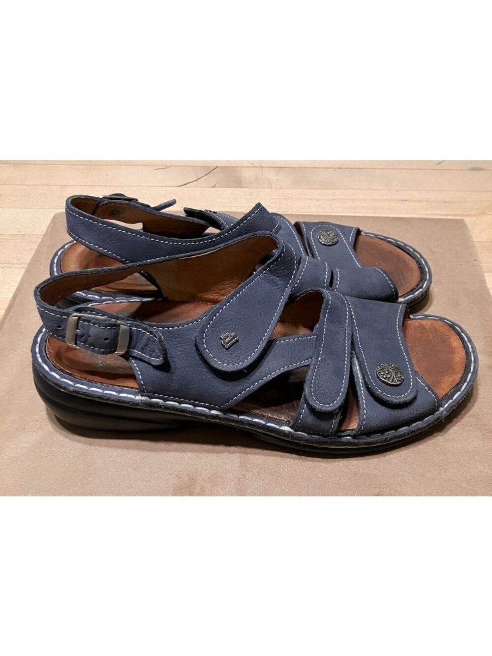 Finn Comfort Womens Gomera Leather Comfort Sandals Size 39 EU/8.5 US Blue SP EXC